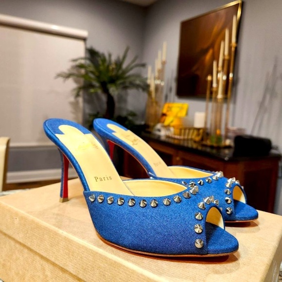 NEW Christian Louboutin Me Dolly Denim Slide 85mm Size 37